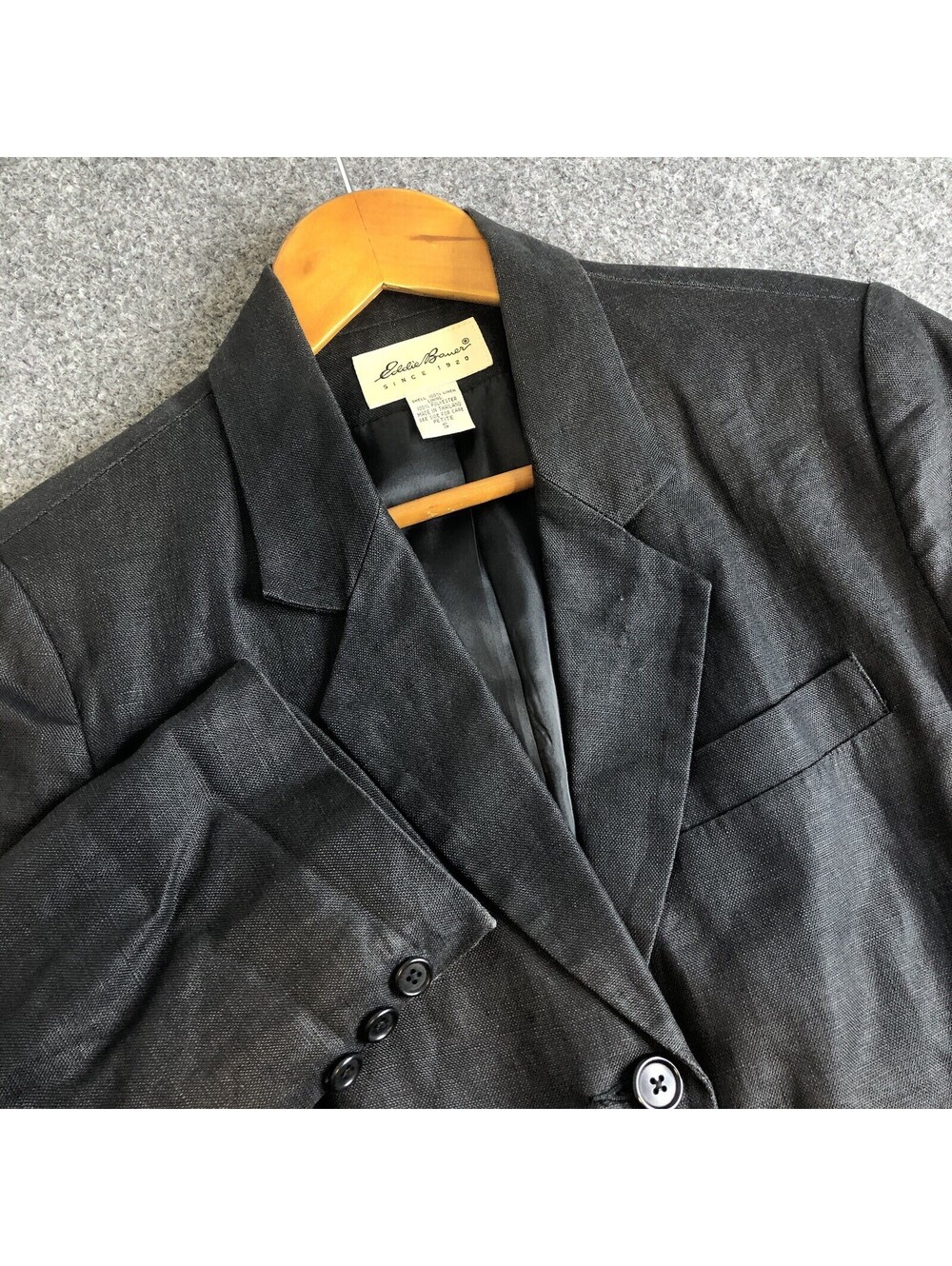 Eddie Bauer Womens Small Petite Black Jacket Blazer 100% Linen Preppy Minimalist